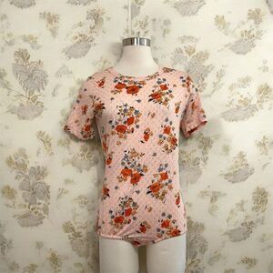 Vintage Baronet Floral Tee Blouse Pink  Short Sleeve Bodysuit Union Made M